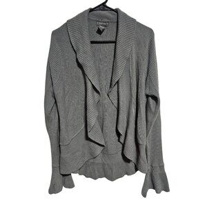 Contact Cardigan Sweater Womens Size Large Gray Ribbed Open Draped Soft Layering